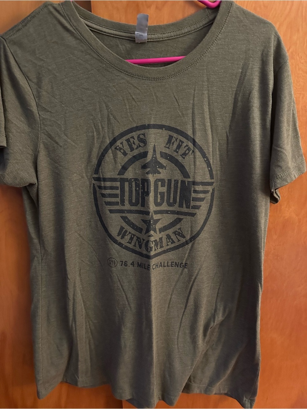 Next Level Apparel Olive Green Top Gun Graphic Tee with Pink Trim